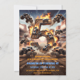 Invitation Fête d'anniversaire Monster Truck 5 ans