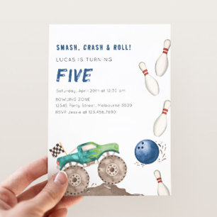 Invitation Fête d'anniversaire Monster Truck & Bowling
