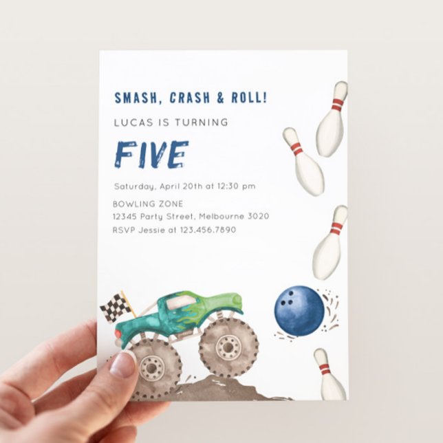 Invitation Fête d'anniversaire Monster Truck & Bowling  (Créateur téléchargé)