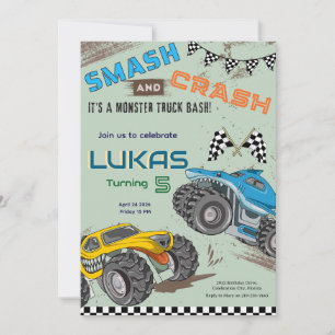 Invitation Fête d'anniversaire Monster Trucks pour petit garç