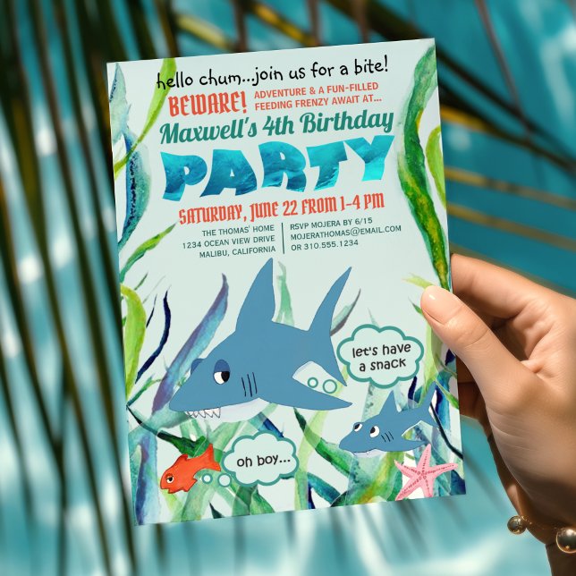 Invitation Fête d'anniversaire morsure de requin sous la mer (Créateur téléchargé)