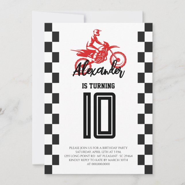Invitation Fête d'anniversaire moto cross (Devant)