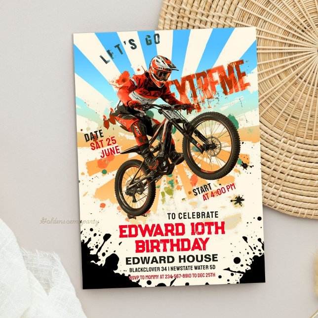 Invitation Fête d'anniversaire moto cross rétro - Vintage All (Retro Dirt Bike Birthday Party- Vintage Let's Ride Invitation
)