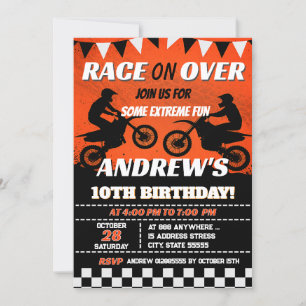 Invitation Fête d'anniversaire Motocross Dirt Motorbike perso