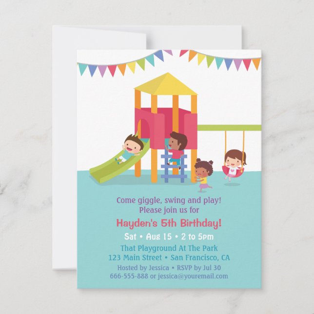 Invitation Fête d'anniversaire multiethnique d'enfants à l'ai (Devant)