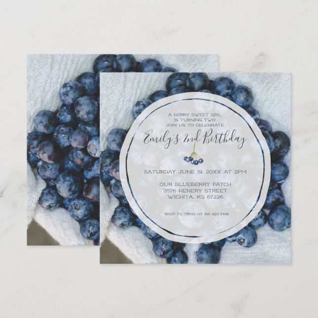 Invitation Fête d'anniversaire myrtille (Devant / Derrière)