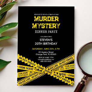 Invitation Fête d'anniversaire mystère de meurtre avec rubans