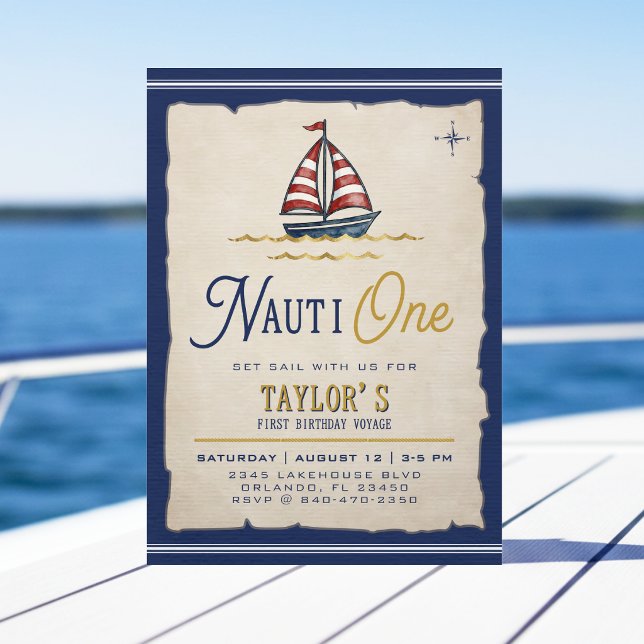 Invitation Fête d'anniversaire Nauti One voilier (Créateur téléchargé)