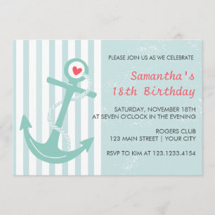 Invitation Fête d'anniversaire nautique Girly d'Ancre