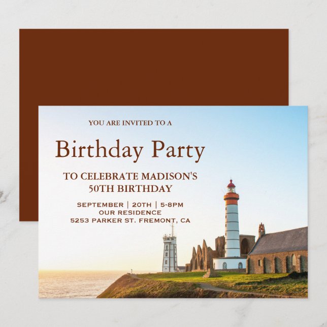 Invitation Fête d'anniversaire nautique pittoresque de phare (Devant / Derrière)