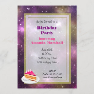Invitation Fête d'anniversaire nébuleuse colorée et étoiles d