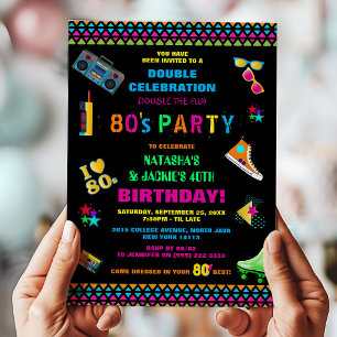 Invitation Fête d'anniversaire néon 80's