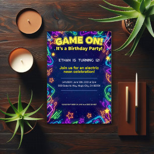 Invitation Fête d'anniversaire Neon Glow 