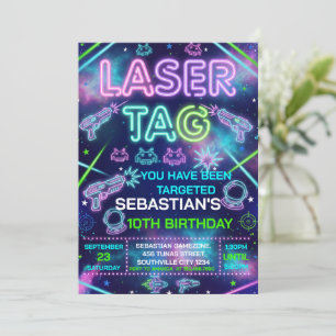 Invitation Fête d'anniversaire Neon Glow Laser Tag et arcade