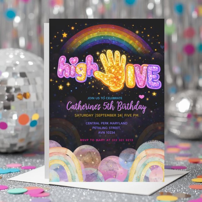 Invitation Fête d'anniversaire Neon Glow Sparkle High Five (Créateur téléchargé)