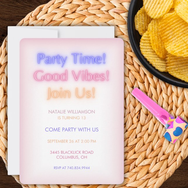 Invitation Fête d'anniversaire Neon Lights (Créateur téléchargé)