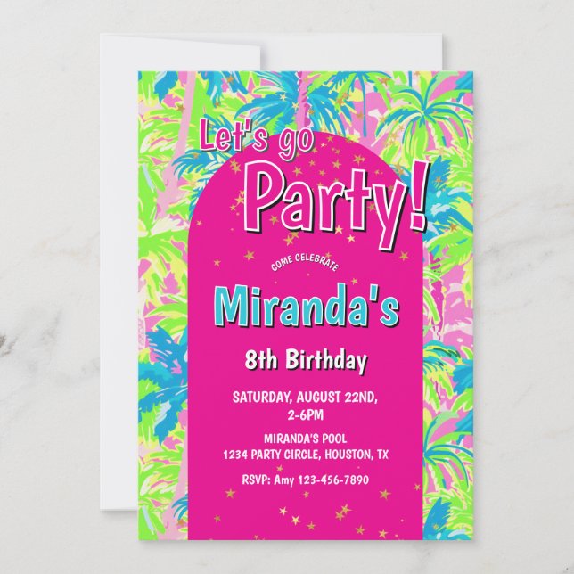 Invitation Fête d'anniversaire néon Piscine (Devant)