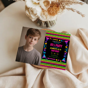 Invitation Fête d'anniversaire néon rétro moderne des années