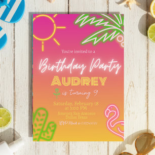 Invitation Fête d'anniversaire - Neon rose