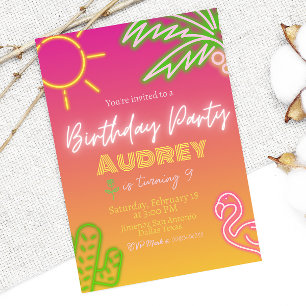 Invitation Fête d'anniversaire - Neon rose