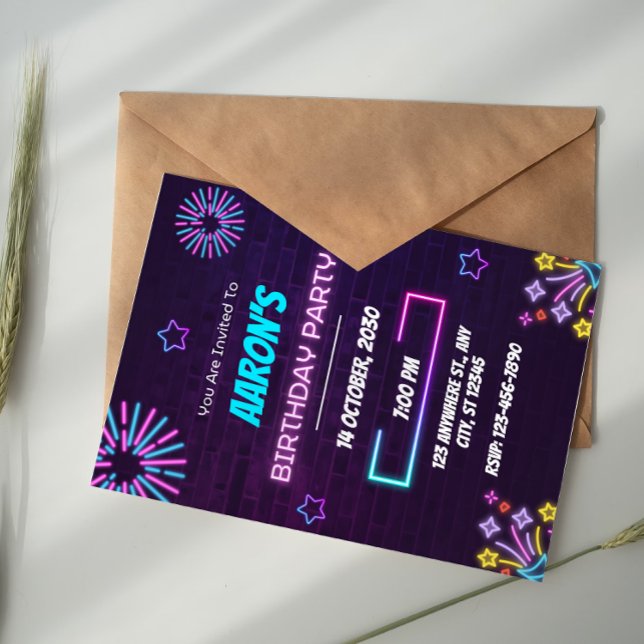 Invitation Fête d'anniversaire néon violet et bleu (Créateur téléchargé)