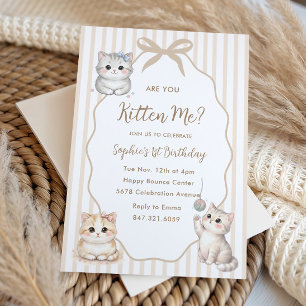 Invitation Fête d'anniversaire neutre aquarelle Kitty Cat