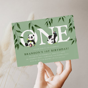Invitation Fête d'anniversaire neutre de Panda Mignon 1 an