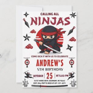 Invitation Fête d'anniversaire Ninja Warrior personnalisée