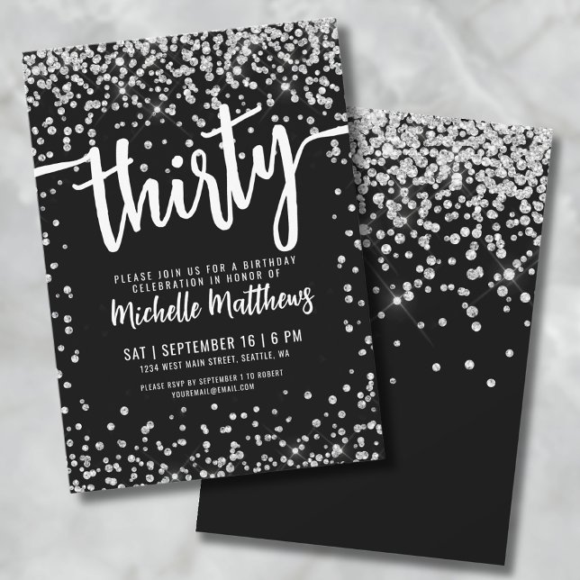 Invitation Fête d'anniversaire Noir Blanc 30 ans (Black And White 30th Birthday Invitation)