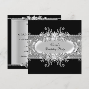 Invitation Fête d'anniversaire Noir Blanc Argent Image de bij