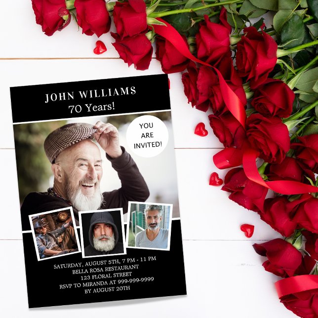 Invitation fête d'anniversaire noir blanc photo collage luxe (Créateur téléchargé)