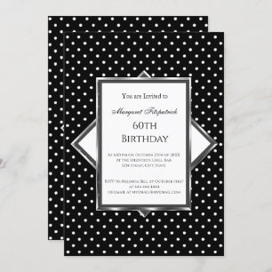 Invitation Fête d'anniversaire noir blanc pois