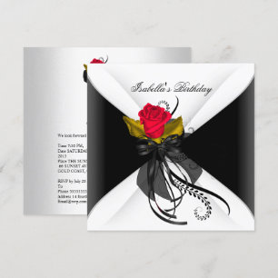 Invitation Fête d'anniversaire Noir Blanc Rose rouge