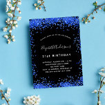 Invitation fête d'anniversaire noir bleu royal scintillants<br><div class="desc">Une invitation à la fête du 21e anniversaire,  fillette et tendance. Un arrière - plan noir chic. Décoré de parties scintillant en faux bleu royal,  brille. Personnalisez et ajoutez un nom et des détails du parti. Le nom est écrit avec un script de style écrit à la main.</div>