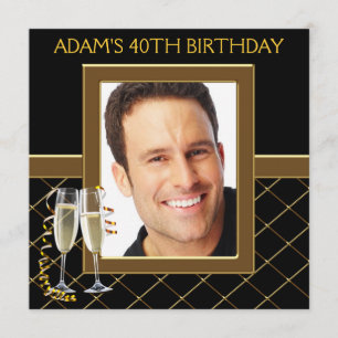 Invitation Fête d'anniversaire noir et or pour homme