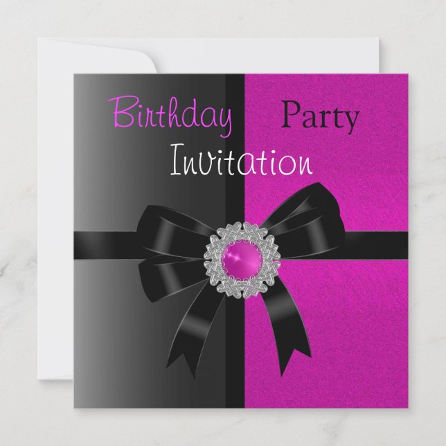 Invitation Fête d'anniversaire Noir Rose Clair Bij (Devant)