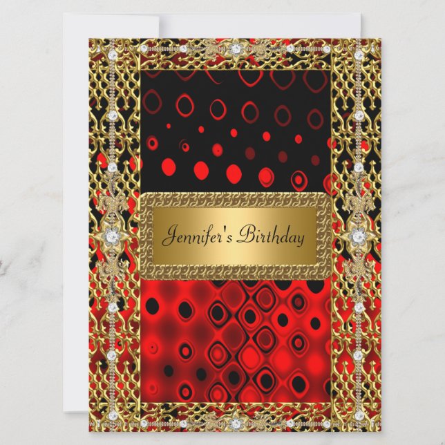 Invitation Fête d'anniversaire noir rouge or (Devant)