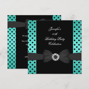 Invitation Fête d'anniversaire Noir sarcelle pois nœud