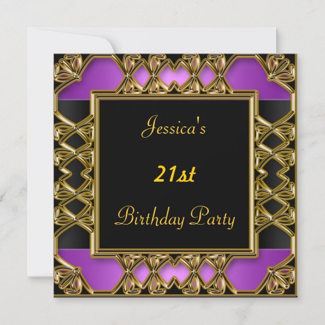 Invitation Fête d'anniversaire  Noir Violet Or (Devant)