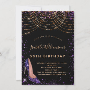 Invitation fête d'anniversaire noir violet or parties scintil