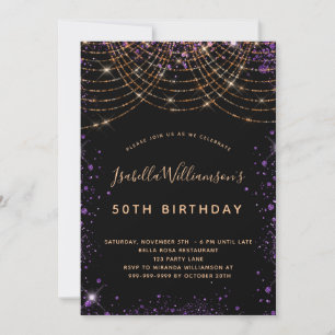 Invitation fête d'anniversaire noir violet or parties scintil