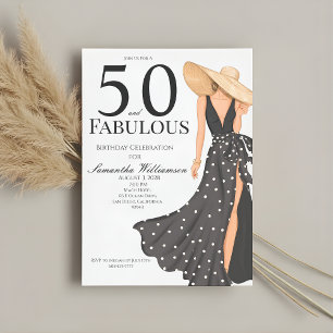 Invitation Fête d'anniversaire noire 50 ans et fabuleuse