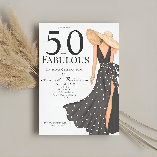 Invitation Fête d'anniversaire noire 50 ans et fabuleuse (Créateur téléchargé)
