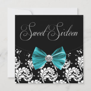 Invitation Fête d'anniversaire noire de sweet sixteen de