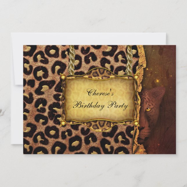 Invitation Fête d'anniversaire noire élégante Leopard Gold (Devant)