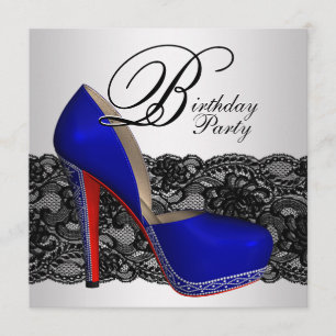 Invitation Fête d'anniversaire noire et bleue de chaussure de