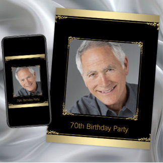 Invitation Fête d'anniversaire noire et or pour homme