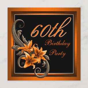 Invitation Fête d'anniversaire noire et orange élégante de