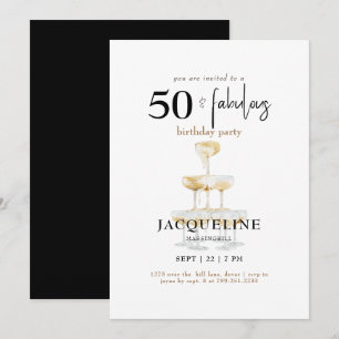 Invitation Fête d'anniversaire noire moderne 50 ans & Fabuleu