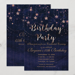 Invitation Fête d'anniversaire Nuit étoilée Fantaisiste Viole